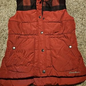 Eddie Bauer Red Black Checkered Buffalo Plaid Vest Zip/Snap XS Women's/Juniors